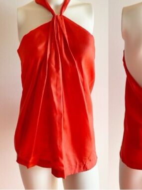 Robert Rodriguez Vintage 100% Silk Red Halter Neck Top